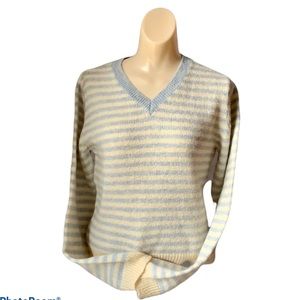 The Limited Size M Ivory/Blue Striped Wool Sweater